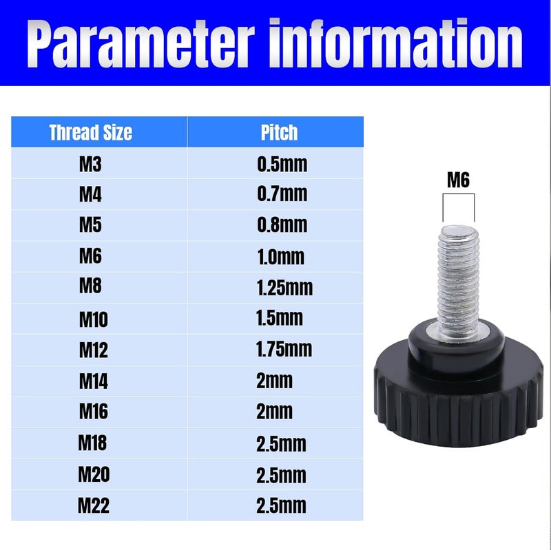 QIMAOO 8pcs Metric Male Thread Knurled, M6 x 40mm Black Thumb Screw Clamping Knobs Plastic Grip Threaded Knurled - Image 4